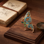 Butterfly Pin Brooch With Enamel And Sparkling Czech Crystals | Gold Plated