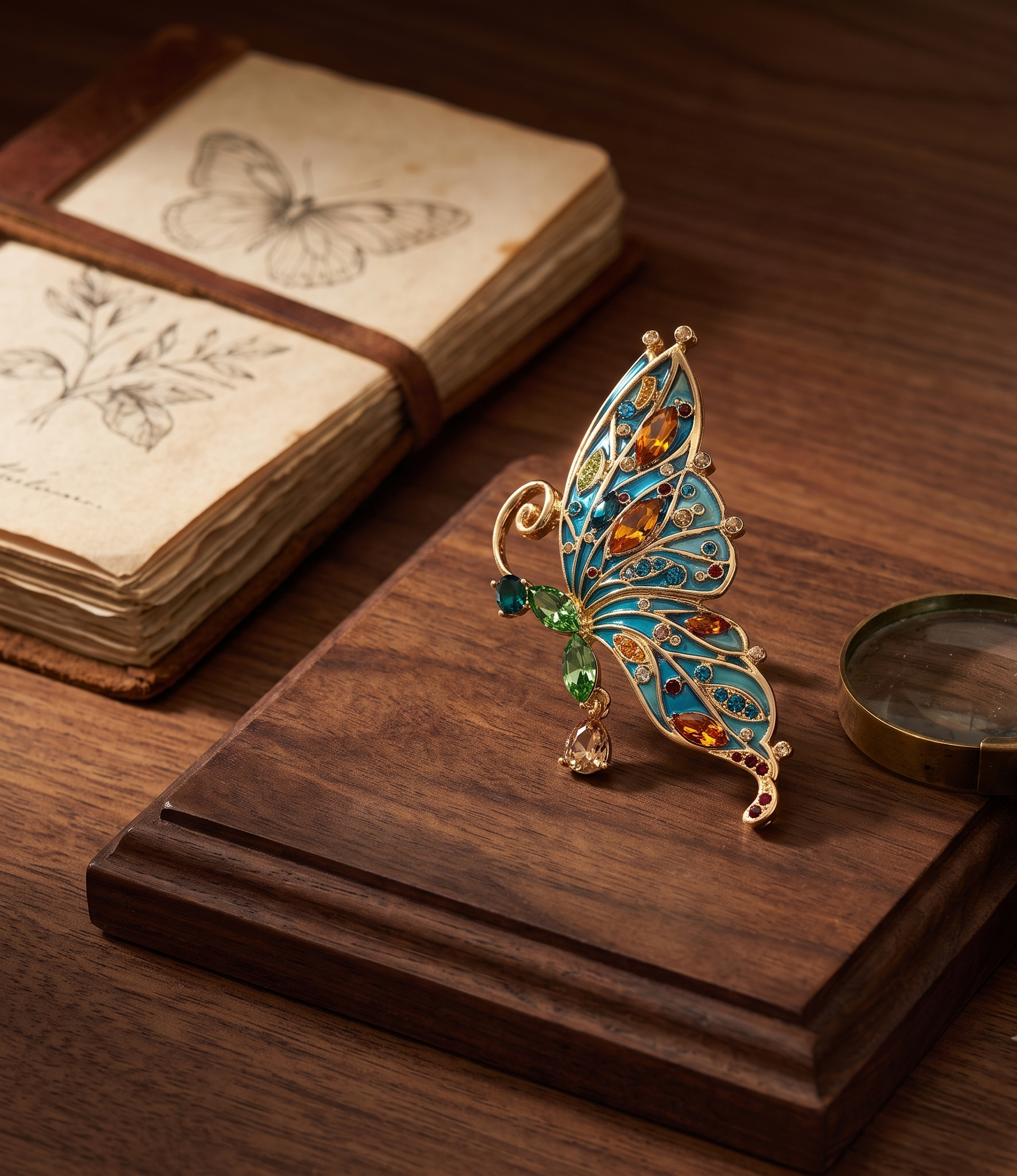 Butterfly Pin Brooch With Enamel And Sparkling Czech Crystals | Gold Plated