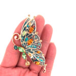 Butterfly Pin Brooch With Enamel And Sparkling Czech Crystals | Gold Plated