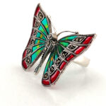 Butterfly Ring Set With Enamel And Marcasite Finished In 925 English Hallmarked Sterling Silver