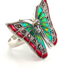 Butterfly Ring Set With Enamel And Marcasite Finished In 925 English Hallmarked Sterling Silver