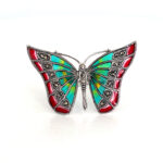 Butterfly Ring Set With Enamel And Marcasite Finished In 925 English Hallmarked Sterling Silver