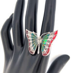 Butterfly Ring Set With Enamel And Marcasite Finished In 925 English Hallmarked Sterling Silver