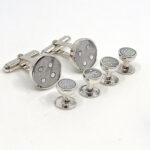 Button Design Cufflinks And Dress Shirt Stud Set With Mother Of Pearl, Finished In 925 English Hallmarked Sterling Silver