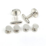 Button Design Cufflinks And Dress Shirt Stud Set With Mother Of Pearl, Finished In 925 English Hallmarked Sterling Silver