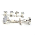 Button Design Cufflinks And Dress Shirt Stud Set With Mother Of Pearl, Finished In 925 English Hallmarked Sterling Silver