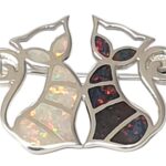 Cat Duo Brooch With Black And White Crushed Opal Resin, finished in 925 English Hallmarked Sterling Silver 7 Cat Duo Brooch With Black And White Crushed Opal Resin, finished in 925 English Hallmarked Sterling Silver