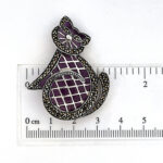 Cat Brooch Art Deco Style With Purple Enamel And Marcasite, finished in 925 English Hallmarked Sterling Silver