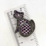 Cat Brooch Art Deco Style With Purple Enamel And Marcasite, finished in 925 English Hallmarked Sterling Silver