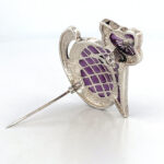 Cat Brooch Art Deco Style With Purple Enamel And Marcasite, finished in 925 English Hallmarked Sterling Silver
