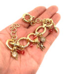 Charm Bracelet Victorian Style Gold Plated Metal Alloy Set With Clear Czech Crystals And Jewellers Enamel