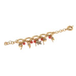 Charm Bracelet Victorian Style Gold Plated Metal Alloy Set With Clear Czech Crystals And Jewellers Enamel