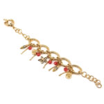 Charm Bracelet Victorian Style Gold Plated Metal Alloy Set With Clear Czech Crystals And Jewellers Enamel