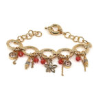 Charm Bracelet Victorian Style Gold Plated Metal Alloy Set With Clear Czech Crystals And Jewellers Enamel