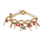Charm Bracelet Victorian Style Gold Plated Metal Alloy Set With Clear Czech Crystals And Jewellers Enamel