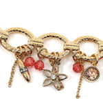 Charm Bracelet Victorian Style Gold Plated Metal Alloy Set With Clear Czech Crystals And Jewellers Enamel