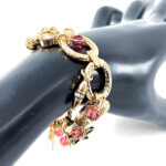 Charm Bracelet Victorian Style Gold Plated Metal Alloy Set With Clear Czech Crystals And Jewellers Enamel
