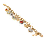 Charm Bracelet 1950s Style Gold Plated Metal Alloy Set With Clear Czech Crystals And Jewellers Enamel 5 Charm Bracelet 1950s Style Gold Plated Metal Alloy Set With Clear Czech Crystals And Jewellers Enamel
