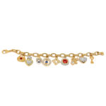 Charm Bracelet 1950s Style Gold Plated Metal Alloy Set With Clear Czech Crystals And Jewellers Enamel 6 Charm Bracelet 1950s Style Gold Plated Metal Alloy Set With Clear Czech Crystals And Jewellers Enamel