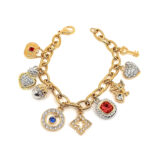 Charm Bracelet 1950s Style Gold Plated Metal Alloy Set With Clear Czech Crystals And Jewellers Enamel 8 Charm Bracelet 1950s Style Gold Plated Metal Alloy Set With Clear Czech Crystals And Jewellers Enamel