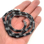 Bamboo Style Choker Necklace With Black Enamel And Marcasite Finished In 925 English Hallmarked Sterling Silver 3 Bamboo Style Choker Necklace With Black Enamel And Marcasite Finished In 925 English Hallmarked Sterling Silver