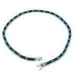 Bamboo Style Choker Necklace With Green Enamel And Marcasite Finished In 925 English Hallmarked Sterling Silver