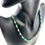 Bamboo Style Choker Necklace With Green Enamel And Marcasite Finished In 925 English Hallmarked Sterling Silver