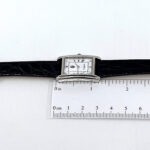 Classic Rectangular Watch With Embossed Black Leather Strap and Black Onyx Winder Finished In 925 English Hallmarked Sterling Silver