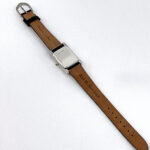 Classic Rectangular Watch With Embossed Black Leather Strap and Black Onyx Winder Finished In 925 English Hallmarked Sterling Silver