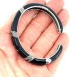 Cuff Bangle With Black Enamel And Marcasite Snap Clasp Design, finished in 925 English Hallmarked Sterling Silver