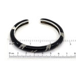 Cuff Bangle With Black Enamel And Marcasite Snap Clasp Design, finished in 925 English Hallmarked Sterling Silver