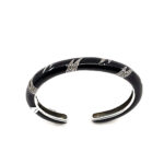 Cuff Bangle With Black Enamel And Marcasite Snap Clasp Design, finished in 925 English Hallmarked Sterling Silver