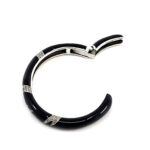 Cuff Bangle With Black Enamel And Marcasite Snap Clasp Design, finished in 925 English Hallmarked Sterling Silver