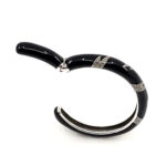 Cuff Bangle With Black Enamel And Marcasite Snap Clasp Design, finished in 925 English Hallmarked Sterling Silver