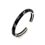 Cuff Bangle With Black Enamel And Marcasite Snap Clasp Design, finished in 925 English Hallmarked Sterling Silver