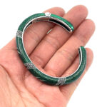 Cuff Bangle With Green Enamel And Marcasite Hinged Design, finished in 925 English Hallmarked Sterling Silver