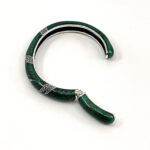Cuff Bangle With Green Enamel And Marcasite Hinged Design, finished in 925 English Hallmarked Sterling Silver