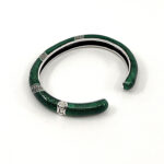 Cuff Bangle With Green Enamel And Marcasite Hinged Design, finished in 925 English Hallmarked Sterling Silver