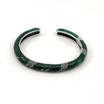 Cuff Bangle With Green Enamel And Marcasite Hinged Design, finished in 925 English Hallmarked Sterling Silver