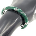 Cuff Bangle With Green Enamel And Marcasite Hinged Design, finished in 925 English Hallmarked Sterling Silver