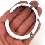 Cuff Bangle With White Enamel And Marcasite Snap Clasp Design, finished in 925 English Hallmarked Sterling Silver