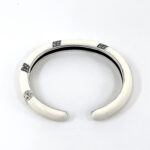 Cuff Bangle With White Enamel And Marcasite Snap Clasp Design, finished in 925 English Hallmarked Sterling Silver