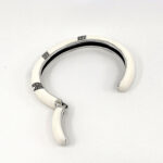 Cuff Bangle With White Enamel And Marcasite Snap Clasp Design, finished in 925 English Hallmarked Sterling Silver