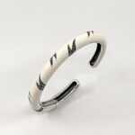 Cuff Bangle With White Enamel And Marcasite Snap Clasp Design, finished in 925 English Hallmarked Sterling Silver