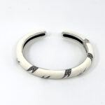 Cuff Bangle With White Enamel And Marcasite Snap Clasp Design, finished in 925 English Hallmarked Sterling Silver