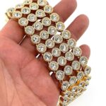 Cuff Bangle Edwardian Style Gold Plated Metal Alloy Set With Enamel And Clear Czech Crystals