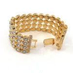 Cuff Bangle Edwardian Style Gold Plated Metal Alloy Set With Enamel And Clear Czech Crystals