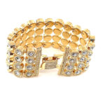Cuff Bangle Edwardian Style Gold Plated Metal Alloy Set With Enamel And Clear Czech Crystals
