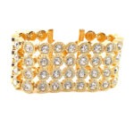 Cuff Bangle Edwardian Style Gold Plated Metal Alloy Set With Enamel And Clear Czech Crystals