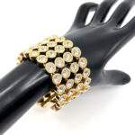 Cuff Bangle Edwardian Style Gold Plated Metal Alloy Set With Enamel And Clear Czech Crystals